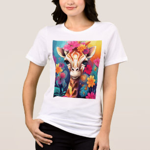Blommig Giraff Porträtt-9320 T Shirt