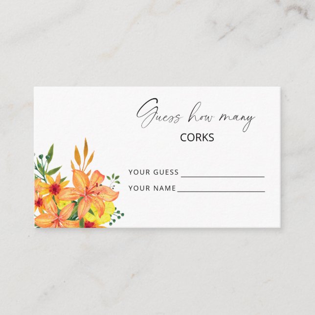 Blommig gissa hur många korkar bröllopsspel tilläggskort (Framsida)