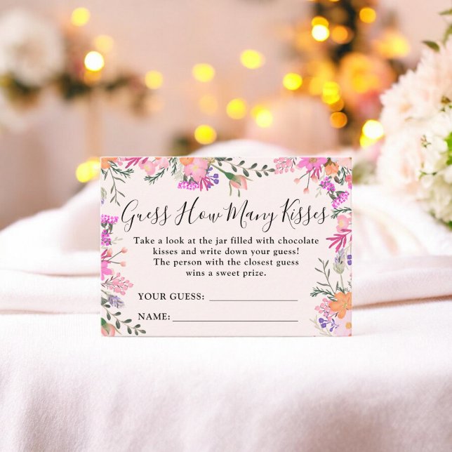 Blommig Gissa Hur Många Kyssar Bröllopsfest Lek Tilläggskort (Floral Guess How Many Kisses Bridal Shower Game Enclosure Card)