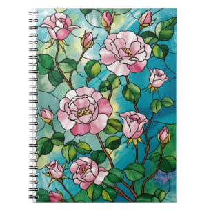 Blommig glaseffekt rosa blommor botanisk anteckningsbok