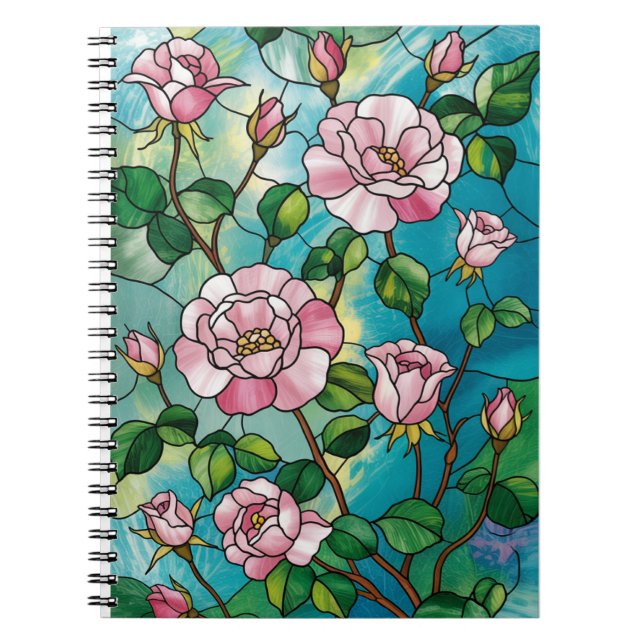 Blommig glaseffekt rosa blommor botanisk anteckningsbok (Framsidan)