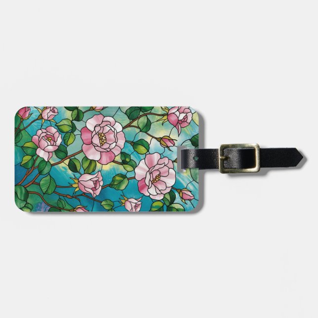 Blommig glaseffekt Rosa blommor Botanisk Bagagebricka (Horisontell Framsida)