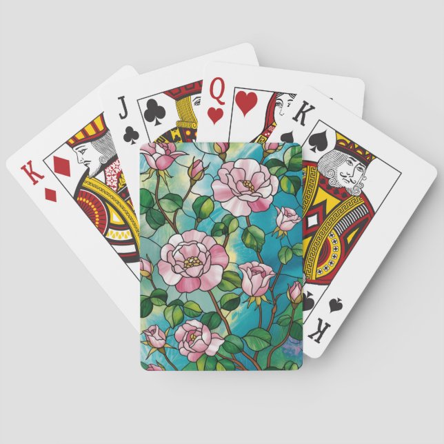 Blommig glaseffekt Rosa blommor Botanisk Casinokort (Baksidan)