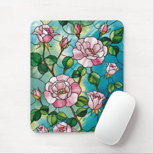 Blommig glaseffekt Rosa blommor Botanisk Musmatta