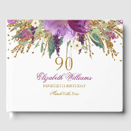 Blommig glitter gnistrande ametist 90-årsdag gästböcker