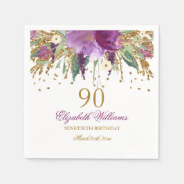 Blommig glitter gnistrande ametist 90-årsdag pappersservett