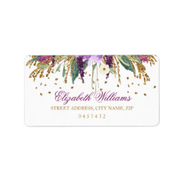 Blommig glitter gnistrande ametist adressetiketter