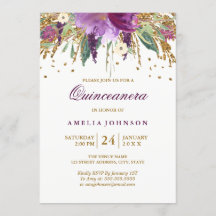 Blommig glitter gnistrande ametist Quinceanera