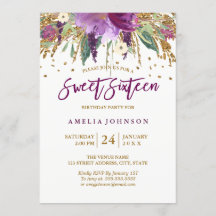 Blommig glitter gnistrande ametist Sweet Sixteen