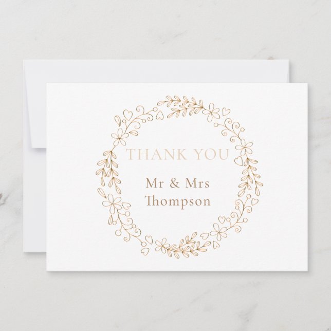 Blommig gloria lagerkrans bröllop tack kort (Framsida)