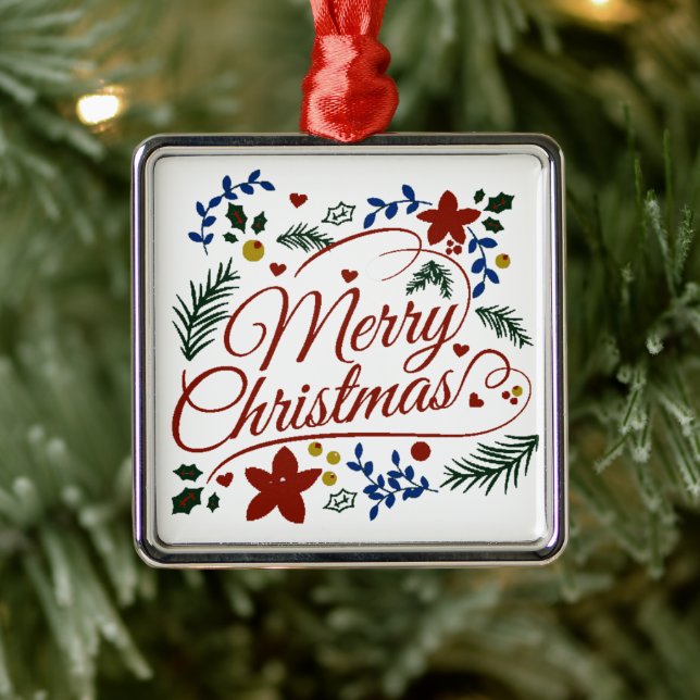 Blommig God Jul   Julgransprydnad Metall (Träd)