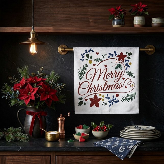 Blommig God Jul   Kökshandduk (Skapare uppladdad)