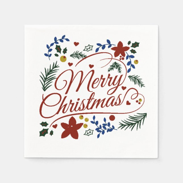 Blommig God Jul   Pappersservett (Framsidan)