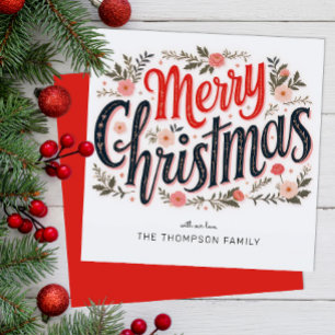 Blommig God Jul Typografi Högtidskort Julkort