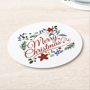 Blommig God Jul Underlägg Papper Rund