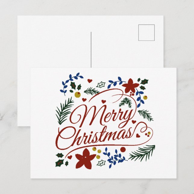 Blommig God Jul Vykort (Fram/baksida)