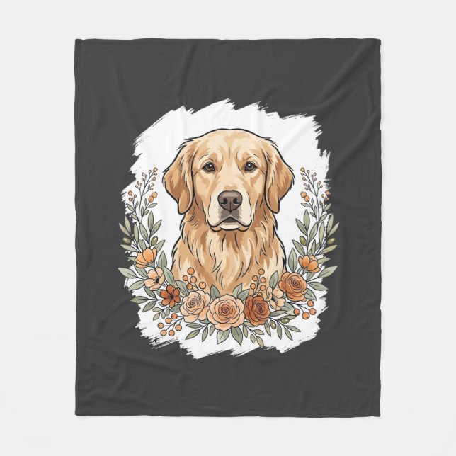Blommig Golden Retriever Sublimering Fleecefilt (Framsidan)