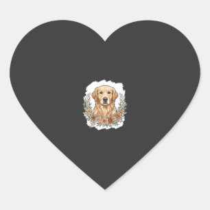 Blommig Golden Retriever Sublimering Hjärtformat Klistermärke