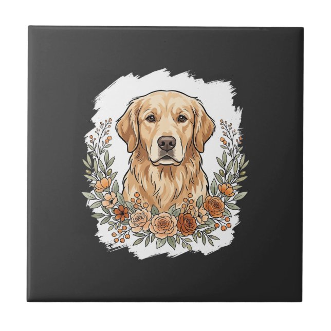 Blommig Golden Retriever Sublimering Kakelplatta (Framsidan)