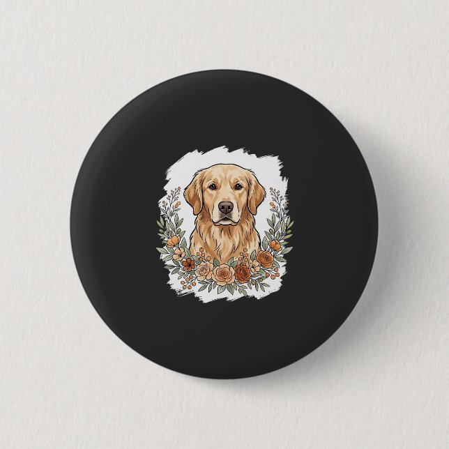Blommig Golden Retriever Sublimering Knapp (Framsida)