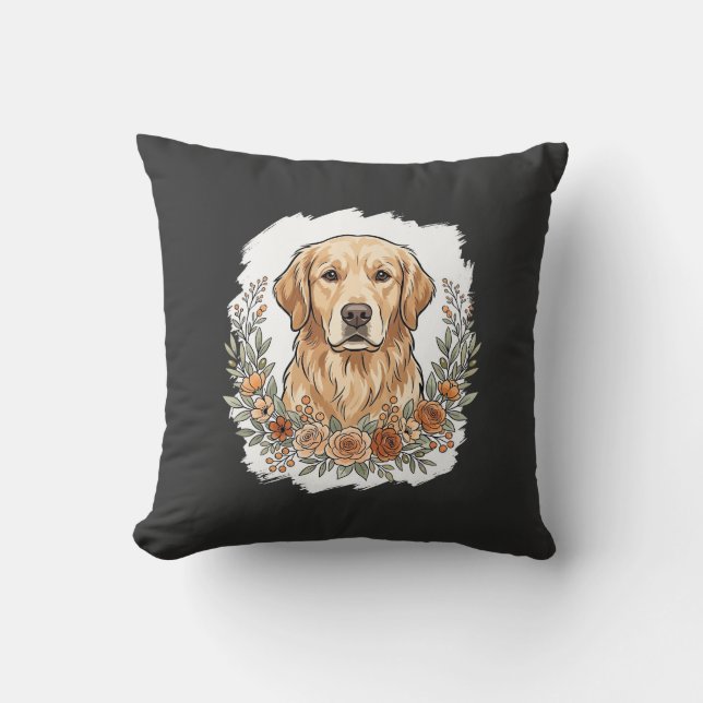 Blommig Golden Retriever Sublimering Kudde (Framsida)