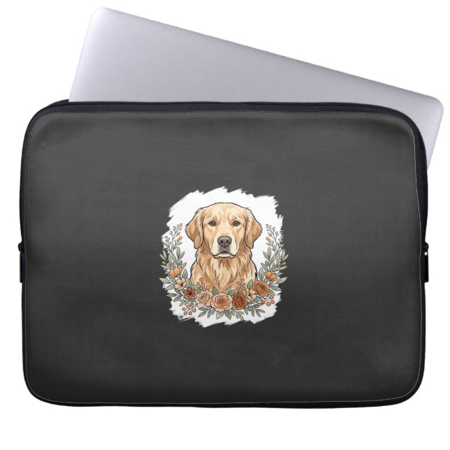 Blommig Golden Retriever Sublimering Laptop Fodral (Framsidan)