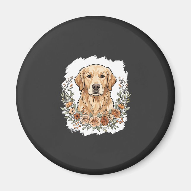 Blommig Golden Retriever Sublimering Magnet (Framsidan)