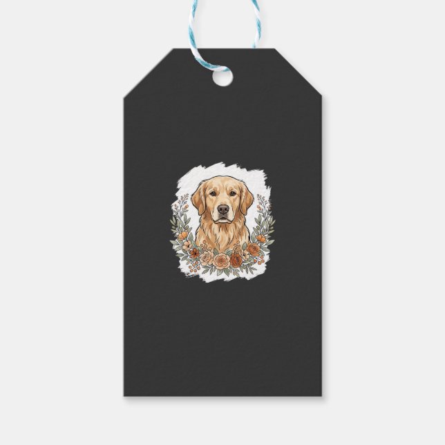 Blommig Golden Retriever Sublimering Presentetikett (Framsidan)