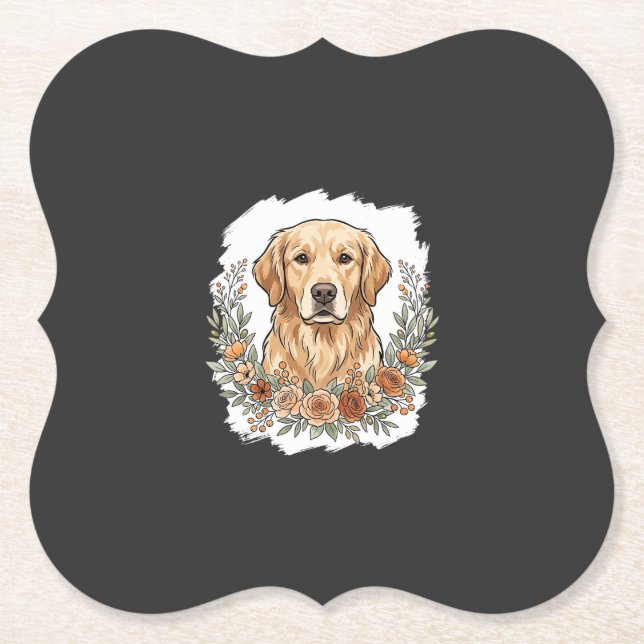 Blommig Golden Retriever Sublimering Underlägg Papper (Framsida)