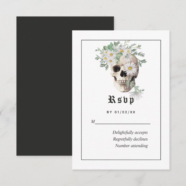 Blommig gotisk dödskalle bröllop RSVP-kort OSA Kort (Fram/baksida)