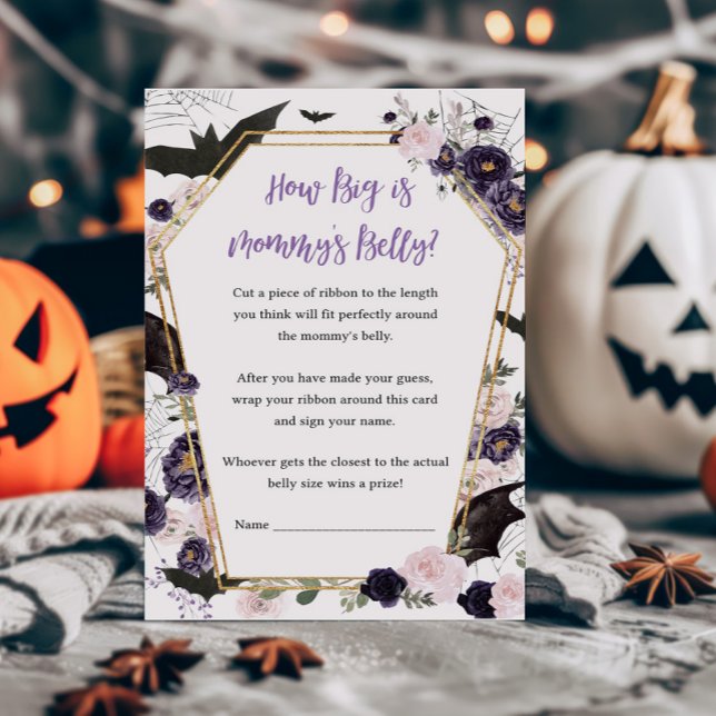 Blommig gotisk kista Hur stor är mammas mage spel (Floral Gothic Coffin Baby Shower How Big is Mommys Belly Game)