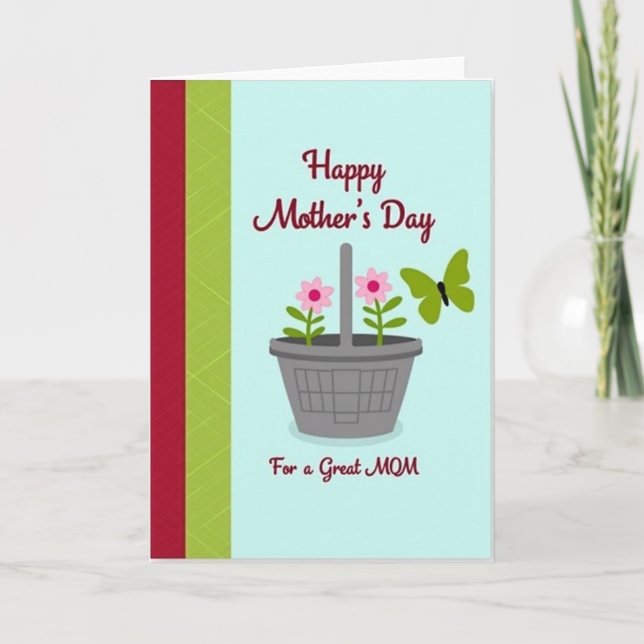 Blommig grå korg mors dag-kort kort (Framsida)