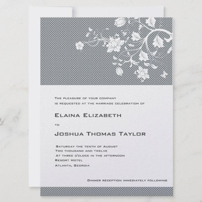 Blommig Grå och Vit på Metallisk Is Inbjudningar (Framsida)