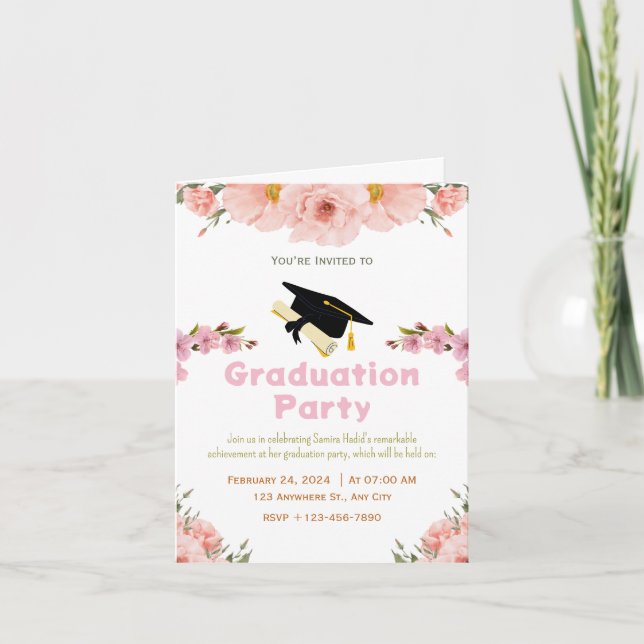 Blommig Gradueringsfest Vikbar Inbjudan (Framsida)