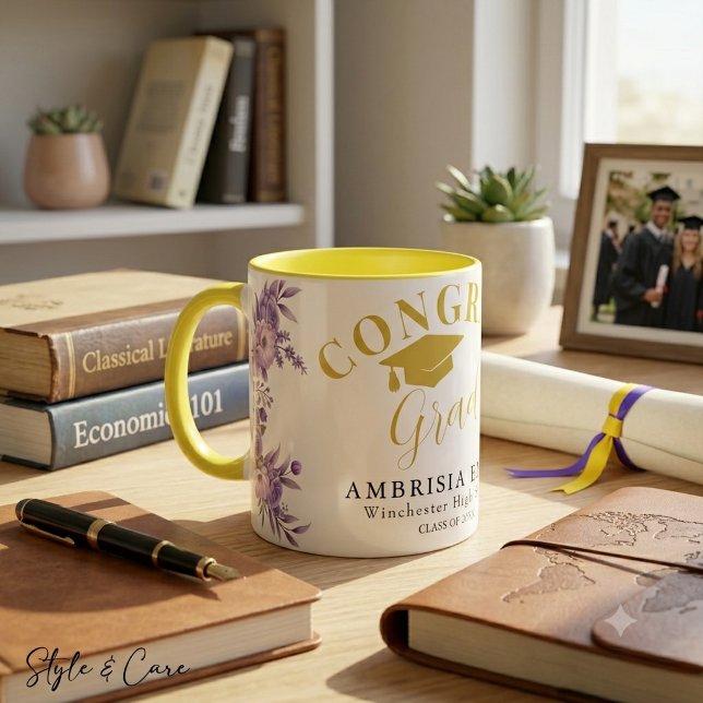 Blommig Grattis Examens Kombomugg – Perfekt Gåvaid Mugg (Floral Congrats Grad Combo Mug – Perfect Gift Idea)
