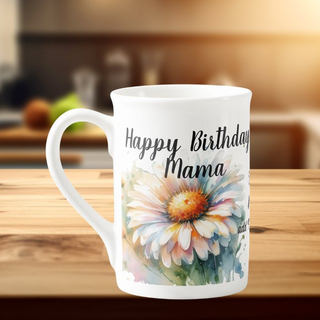 Blommig Grattis på födelsedagen Mamma Personliggör Benporslin Mugg ( Flowers for mom , personalize add your own message)