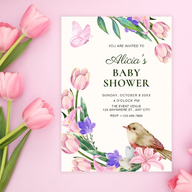 Blommig gren fågel baby shower inbjudningar (Skapare uppladdad)