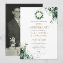 Blommig grön monogram 50-års bröllopsjubileum