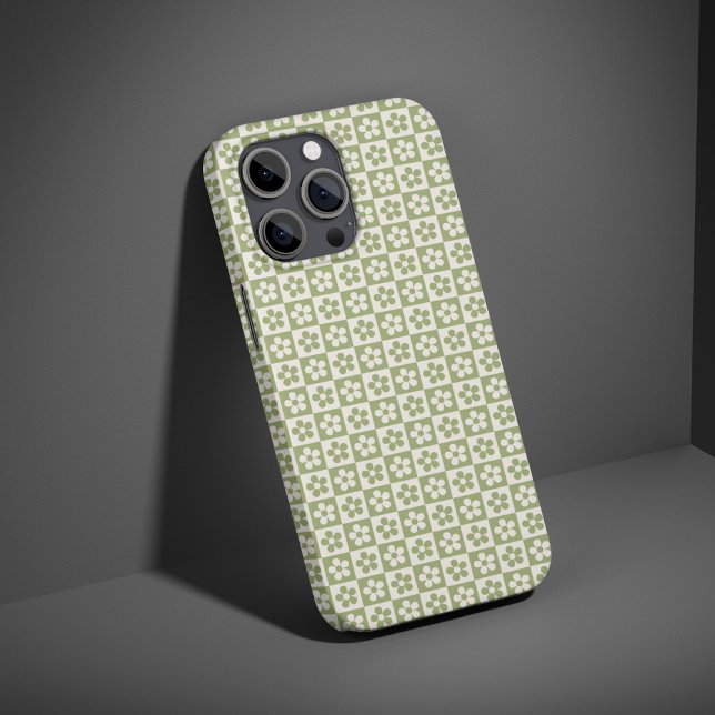 Blommig grönrutig mobilskal present för kvinnor (Green Floral Checkered Tough Phone Case – Gift for Women, Girls, Grandma, Aunt, & Best Friends)