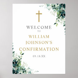 Blommig grönska Elegant konfirmations välkomstskyl Poster