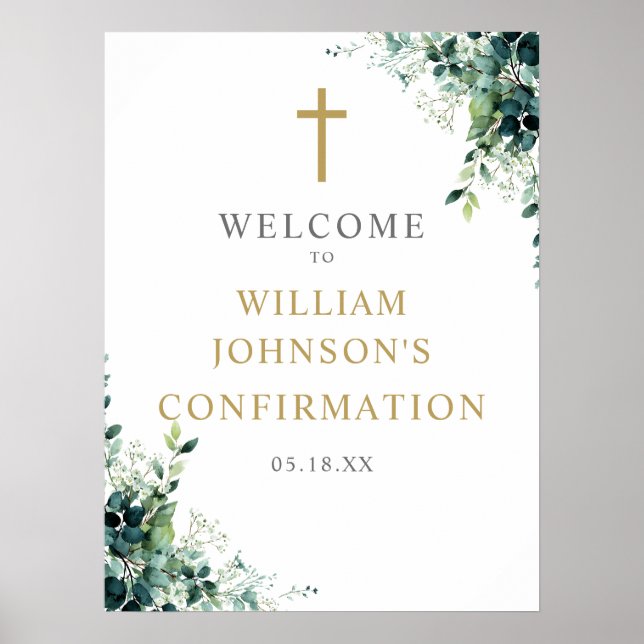 Blommig grönska Elegant konfirmations välkomstskyl Poster (Framsidan)