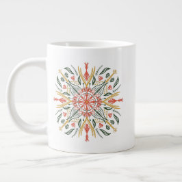Blommig grönska gul orange bohemisk konst jumbo mugg