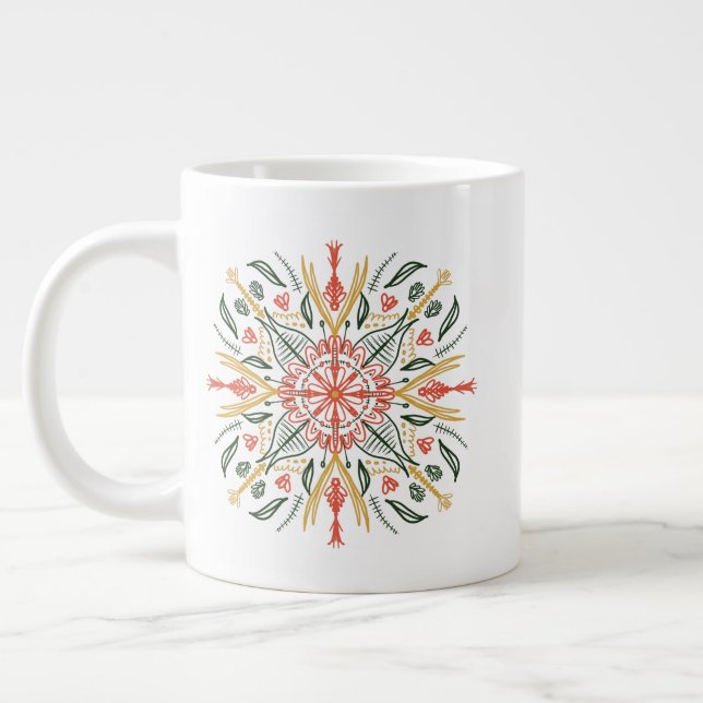 Blommig grönska gul orange bohemisk konst jumbo mugg (Vänster)