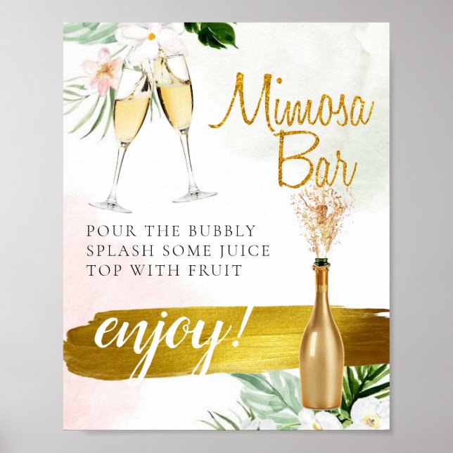 Blommig grönska Guld Bröllopsbrunch Mimosa Barskyl Poster (Framsidan)