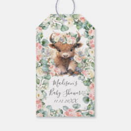 Blommig grönska Highland Ko Baby Shower Födelsedag Presentetikett