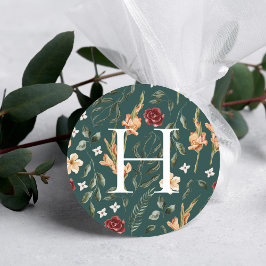 Blommig grönska | Monogram bröllops kuvert sigill Runt Klistermärke