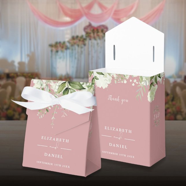 Blommig Grönska Monogram Dusty Rose Bröllop Presentaskar (Floral Greenery Monogram Dusty Rose Wedding Favor Boxes)