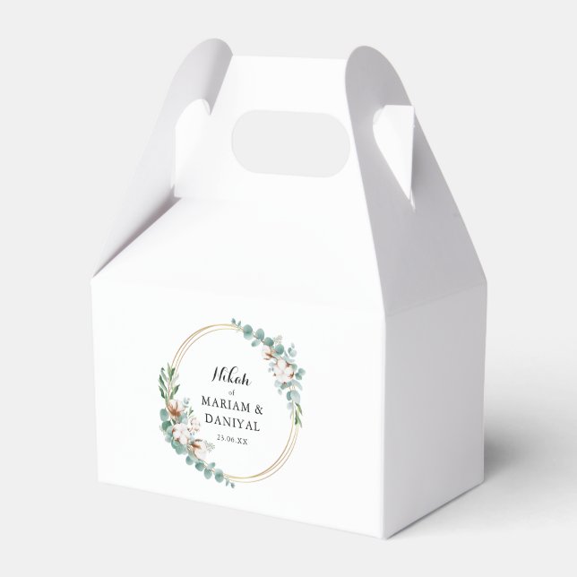 Blommig grönska och guld Muslim Nikah bröllop Presentaskar (Framsidan Sidan)
