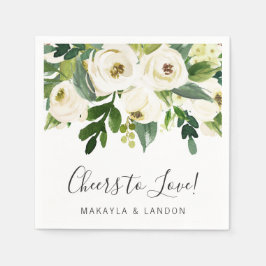 Blommig Grönska Vita Rosor Elegant Bröllop Pappersservett