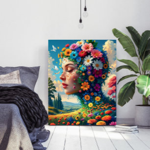 Blommig Gudinna Surrealistisk Konstaffisch Poster